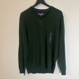 Club Room Sweater Mens L Green V Neck Merino Wool Blend Quiet Luxury New